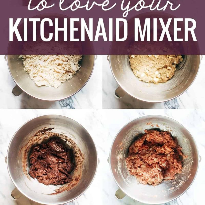 Images of foods in the bowl of stand mixer.