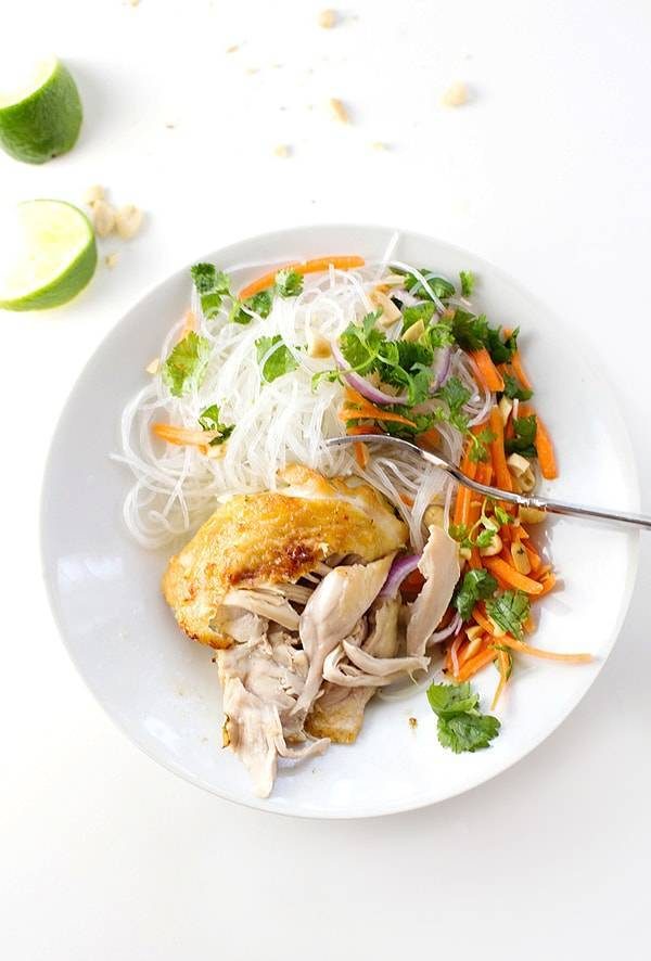 Coconut lime chicken on a white plate.