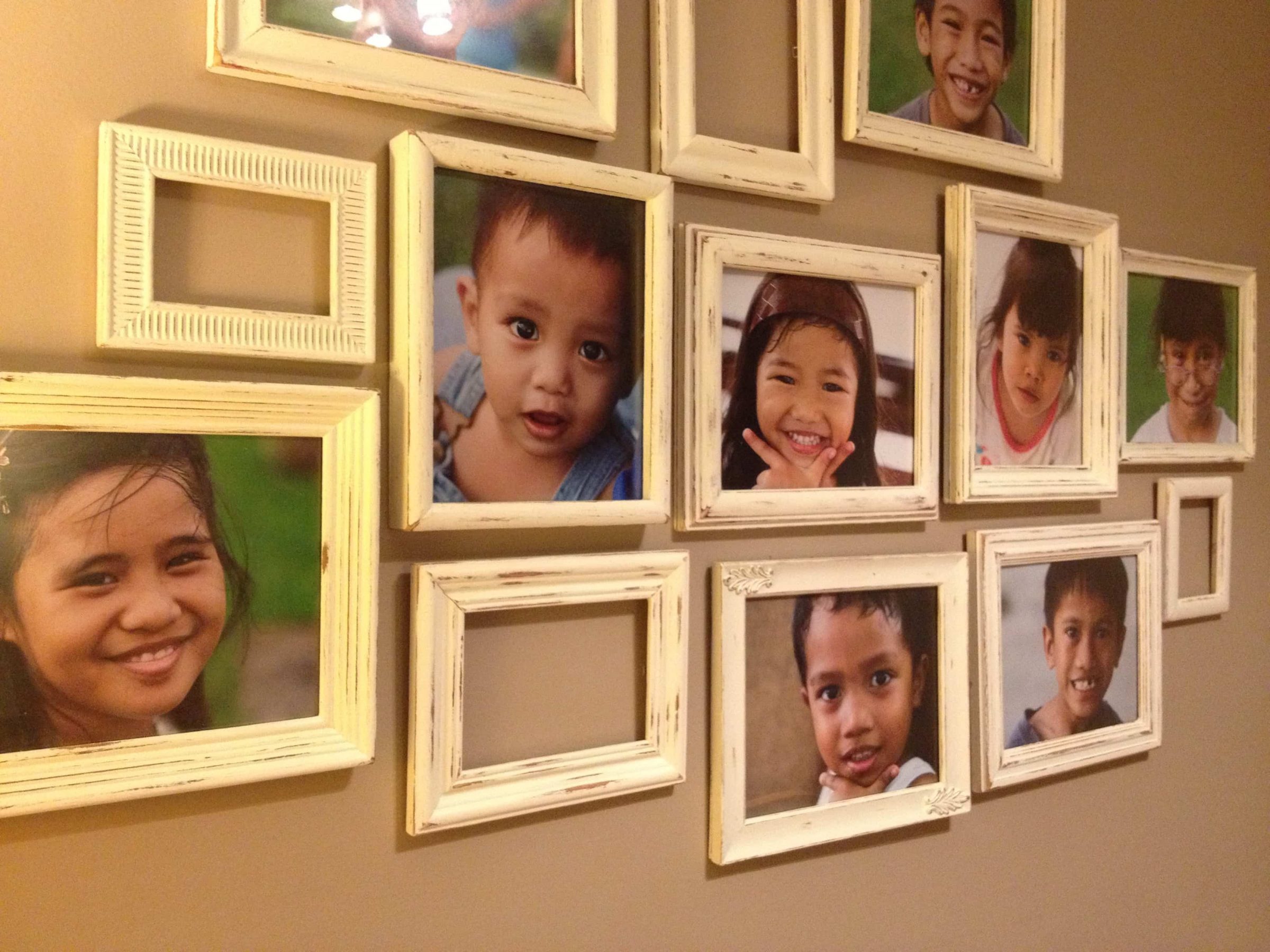 Several frames with pictures in them.