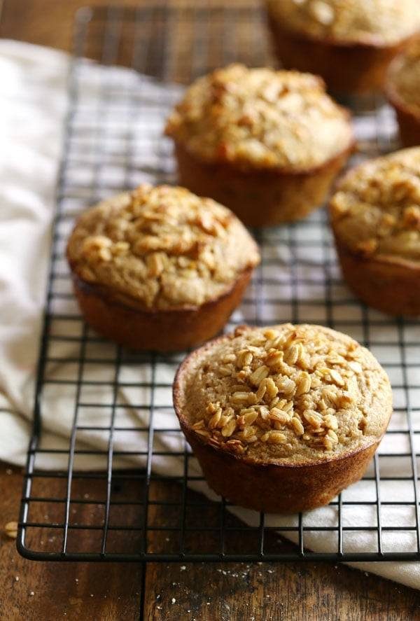 Caramelized Banana Oat Muffins on a drying rack.