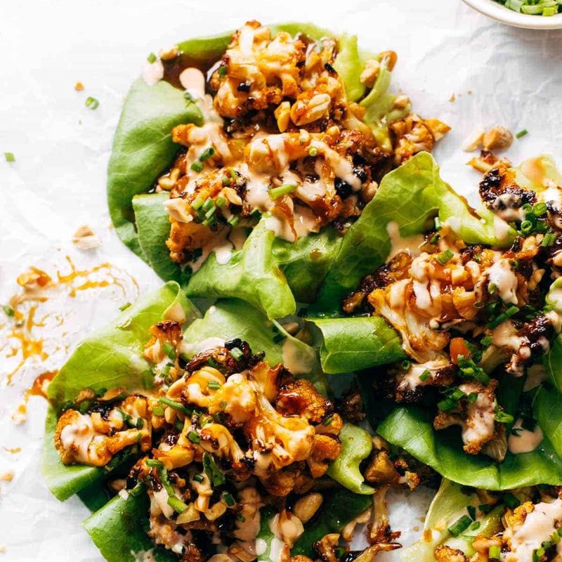 A picture of Roasted Cauliflower Lettuce Wraps with Korean BBQ-Inspired Sauce