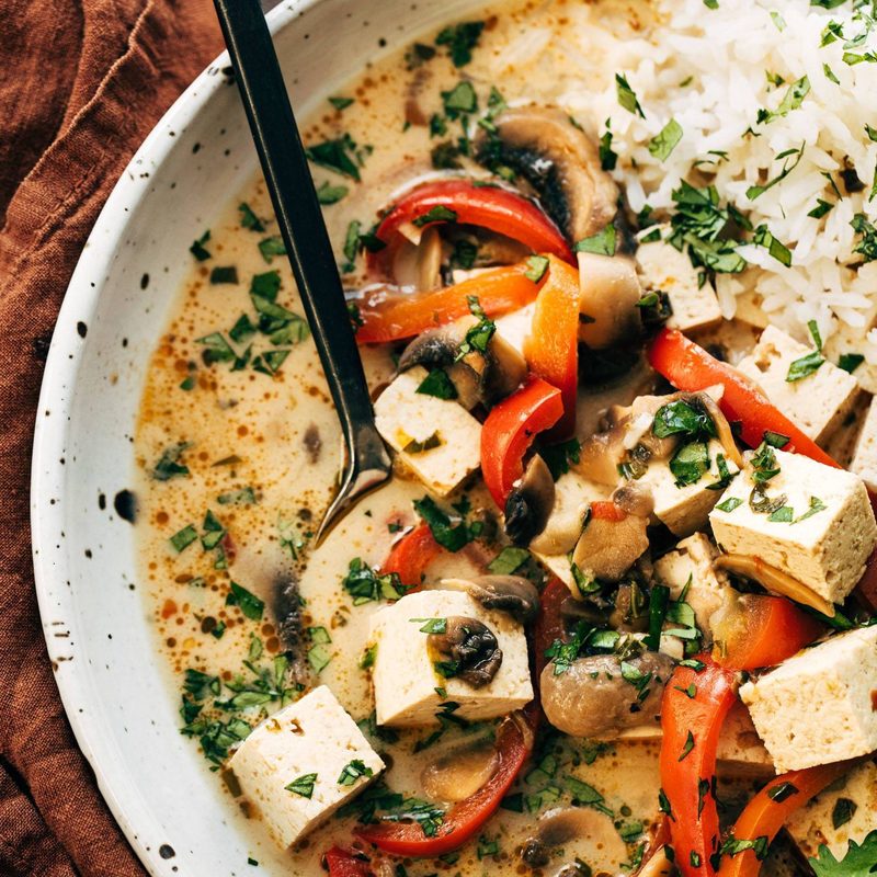 Coconut soup with veggies and tofu.