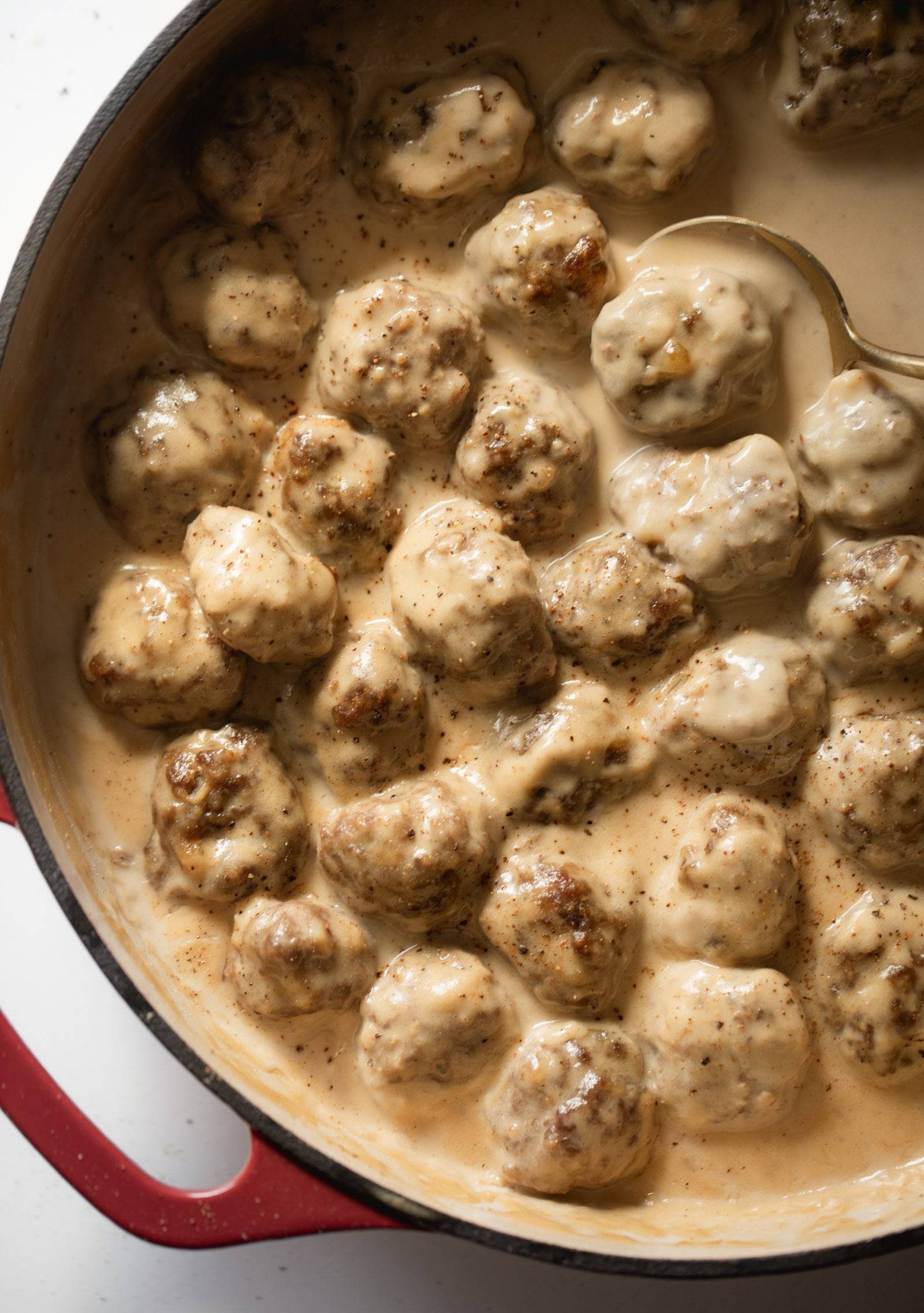 Swedish meatballs in a skillet.